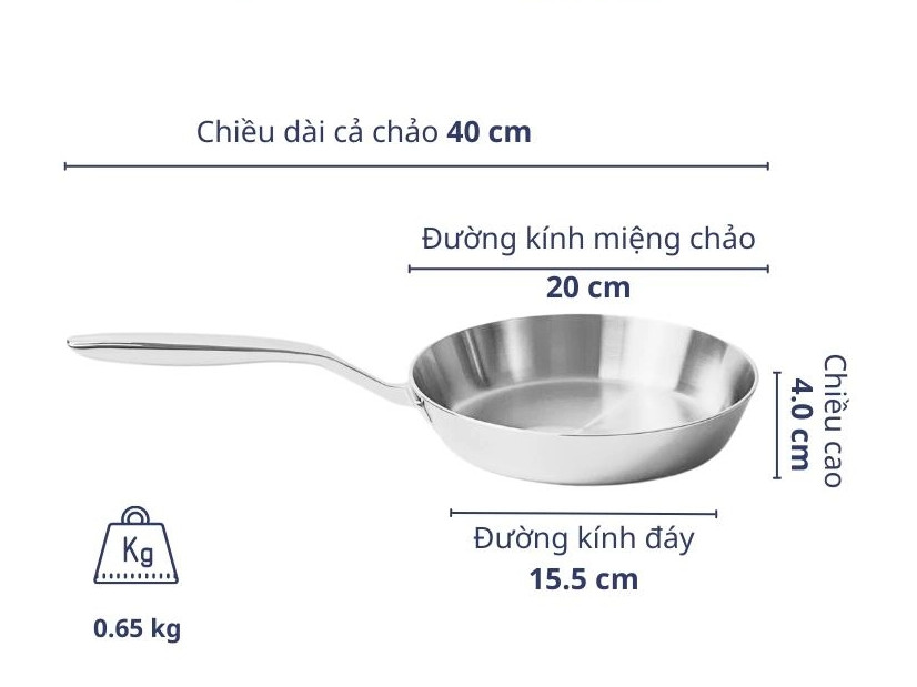 Chảo đúc inox 3 lớp đáy liền Tri-Ply Kaiyo KIP20 size 20cm  QH241455